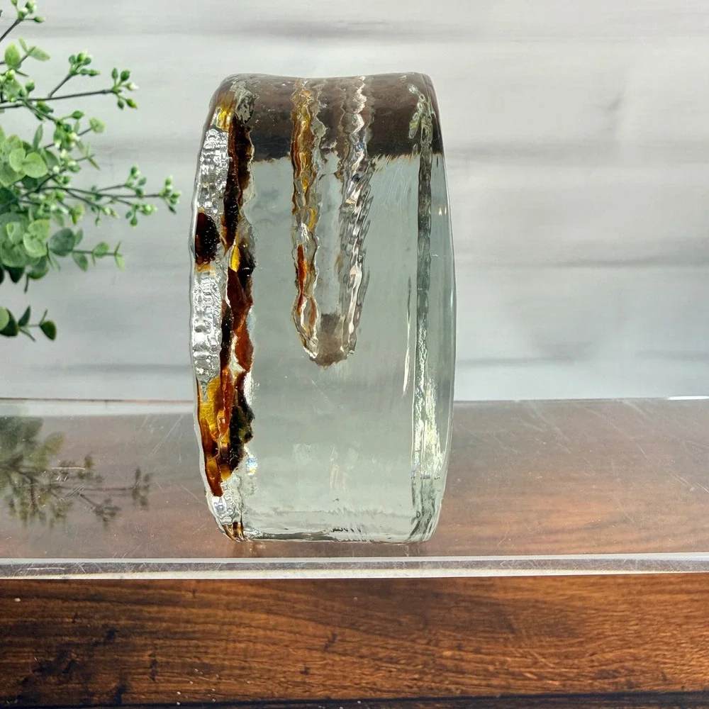 Walther Glas Crystal Bud Vase Amber Floral Relief West Germany